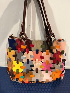 American Leather Multicolor  Patchwork Leather Tote Bag excellent condition